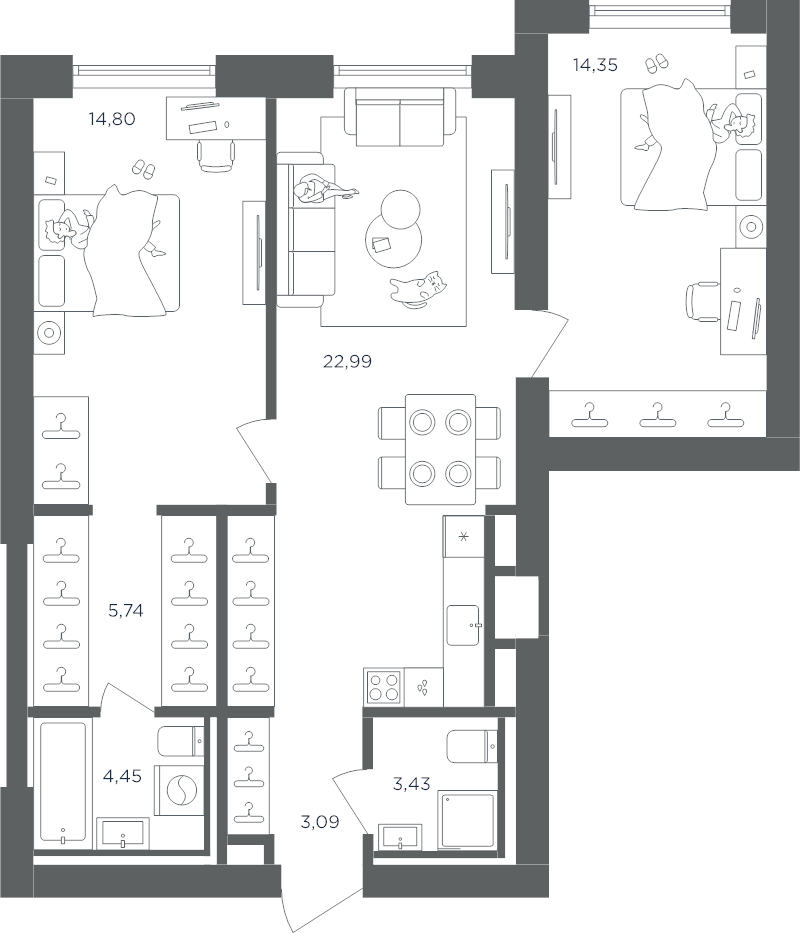 3 ккв (Евро) 68,9 м²