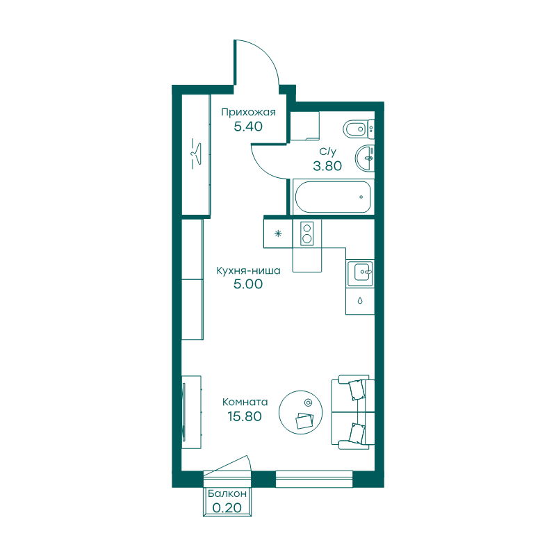 Студия 30,2 м²