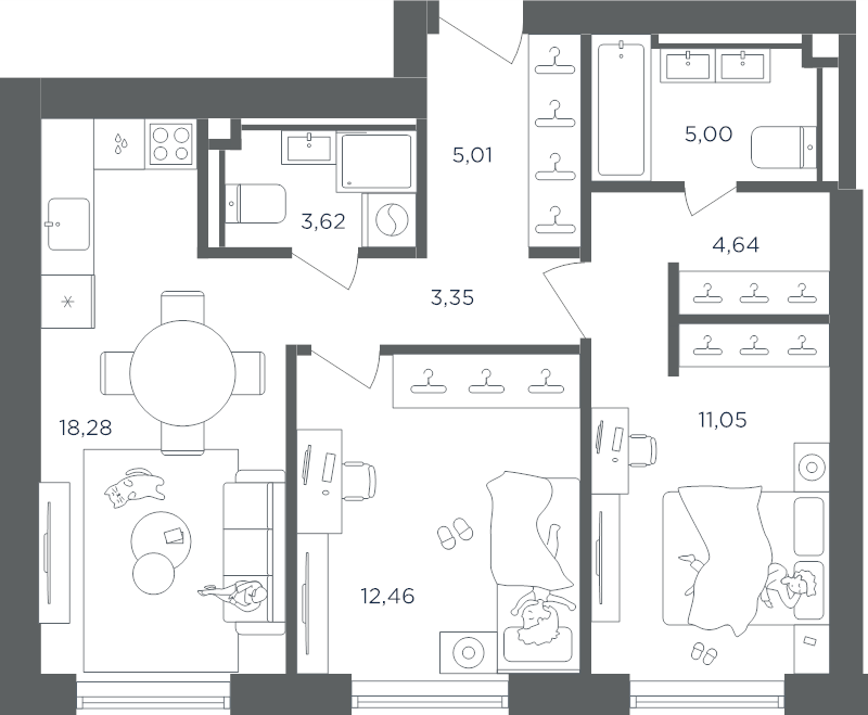 3 ккв (Евро) 63,6 м²