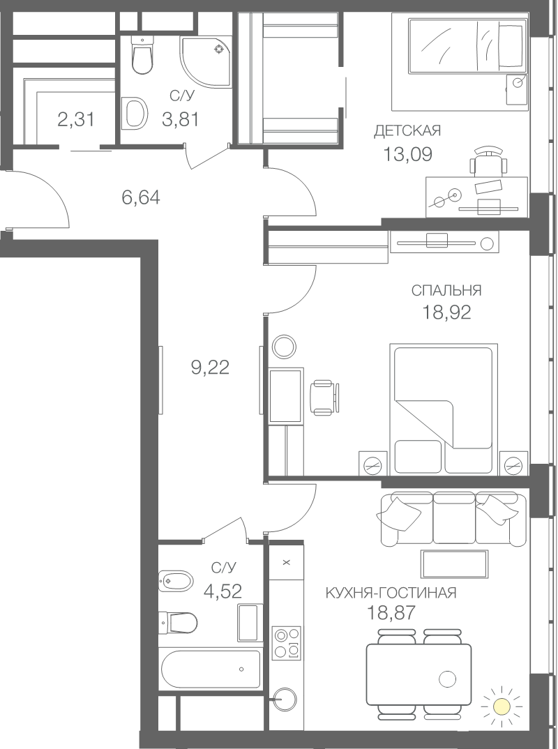 3 ккв (Евро) 80 м²