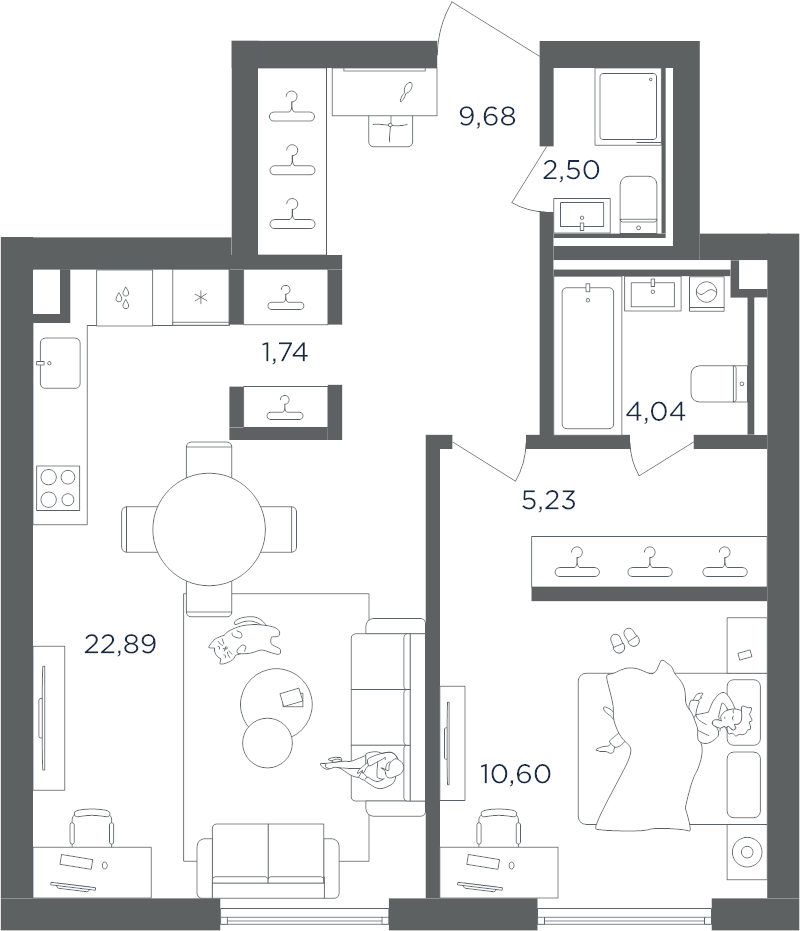 2 ккв (Евро) 56,7 м²