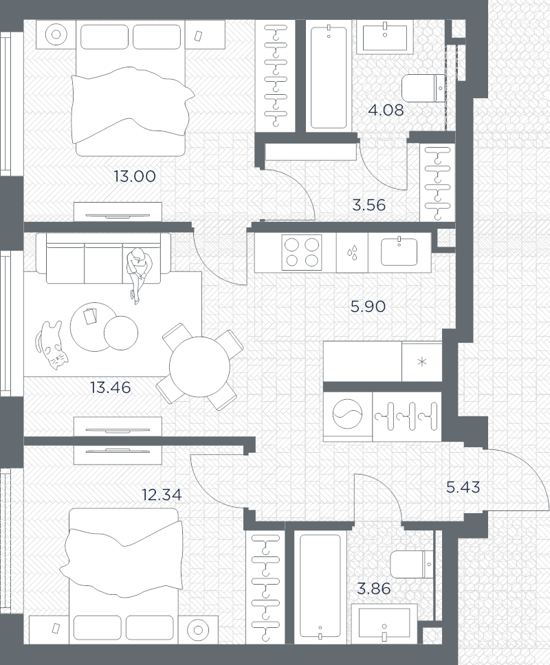 3 ккв (Евро) 61,7 м²