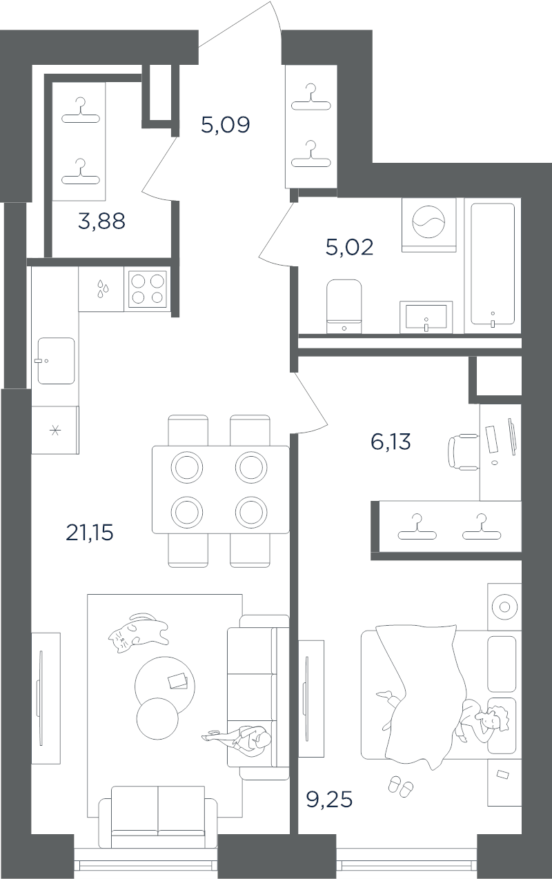 2 ккв (Евро) 50,5 м²