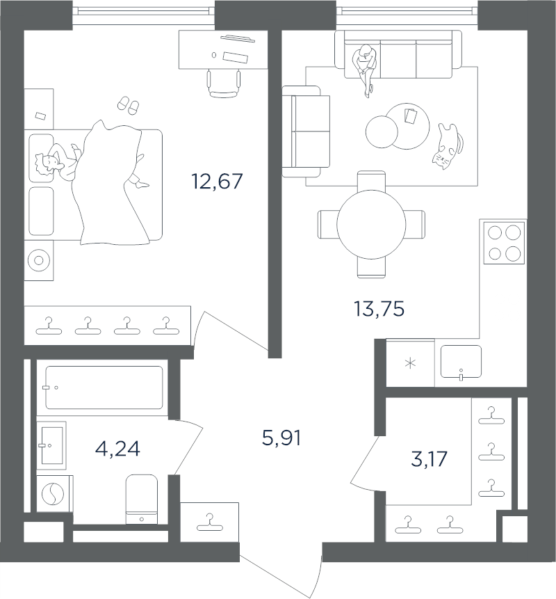 1 ккв 39,8 м²