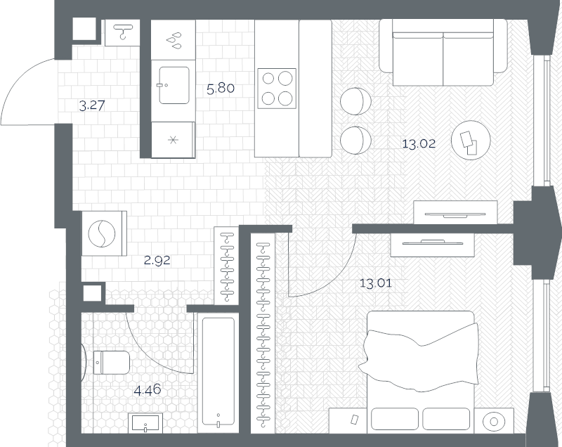 2 ккв (Евро) 42,5 м²