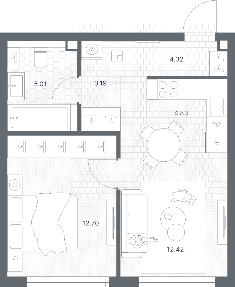 2 ккв (Евро) 42,5 м²