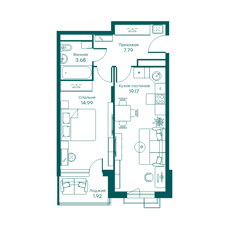 2 ккв (Евро) 47,4 м²