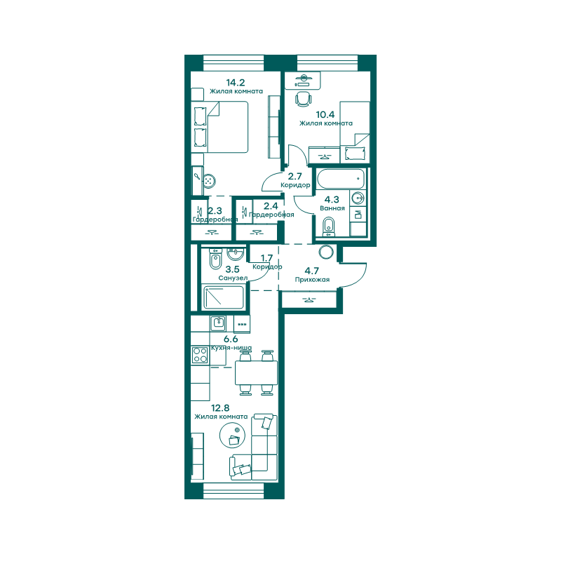 3 ккв (Евро) 65,6 м²