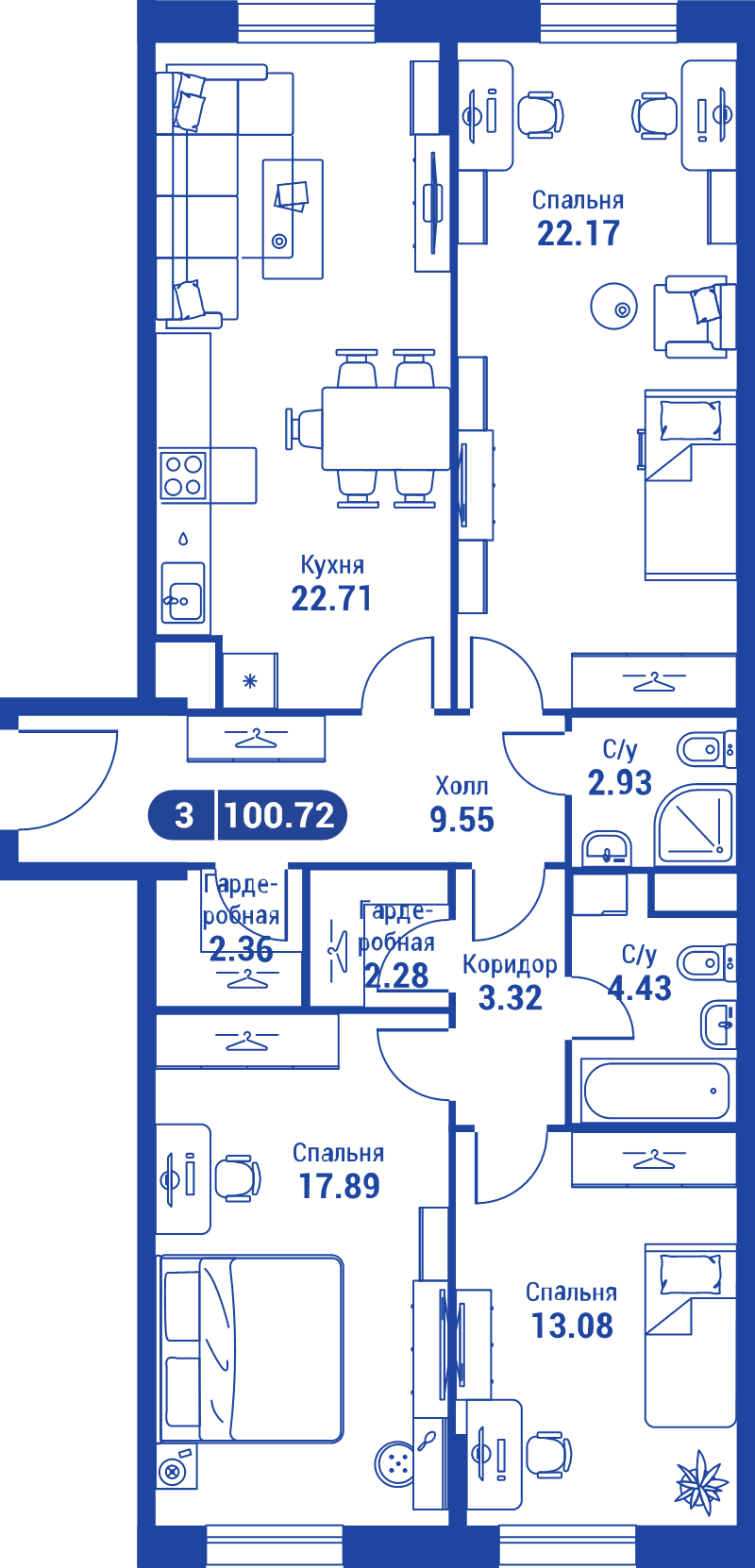 4 ккв (Евро) 100,7 м²