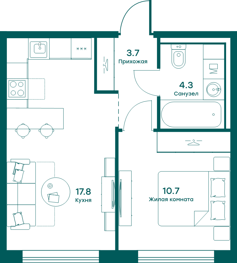 2 ккв (Евро) 36,5 м²