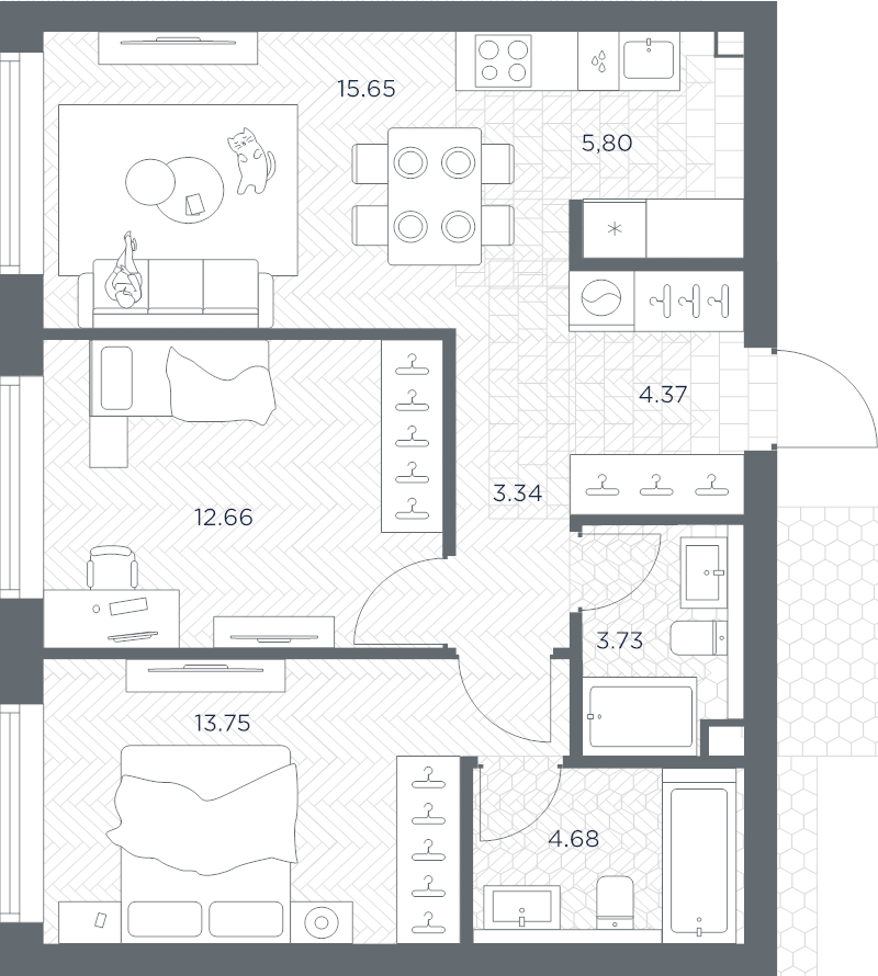 3 ккв (Евро) 64 м²