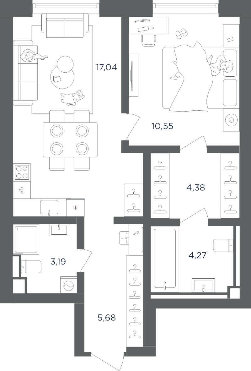 2 ккв (Евро) 45,1 м²