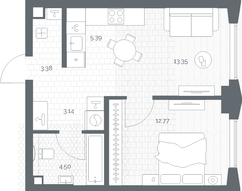 2 ккв (Евро) 42,5 м²