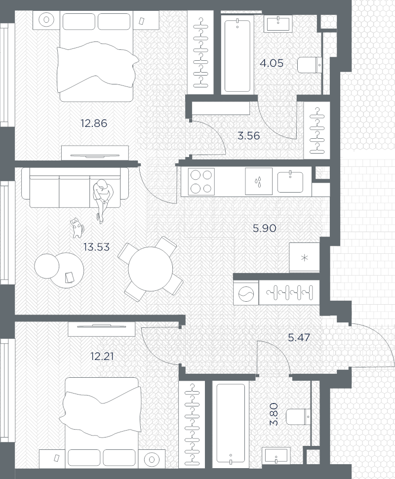 3 ккв (Евро) 61,4 м²