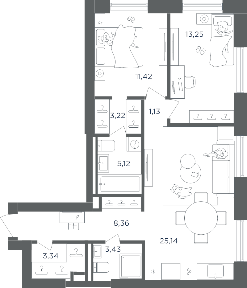 3 ккв (Евро) 74,4 м²