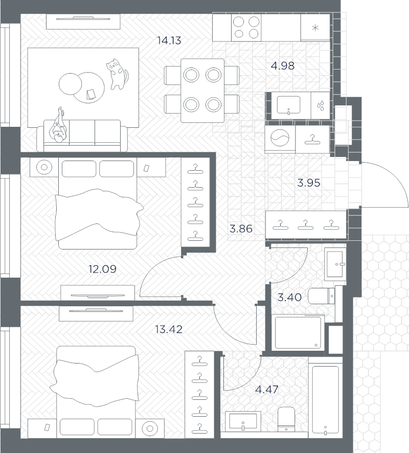 3 ккв (Евро) 60,3 м²