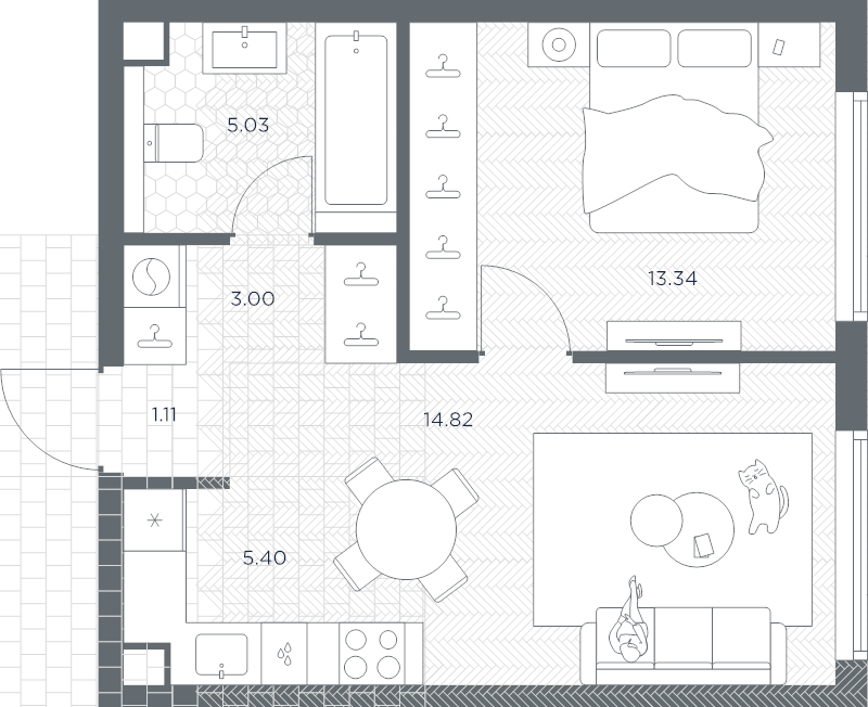 2 ккв (Евро) 42,7 м²