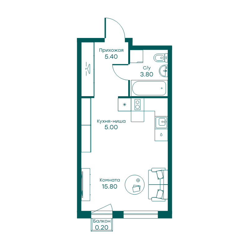 Студия 30,2 м²