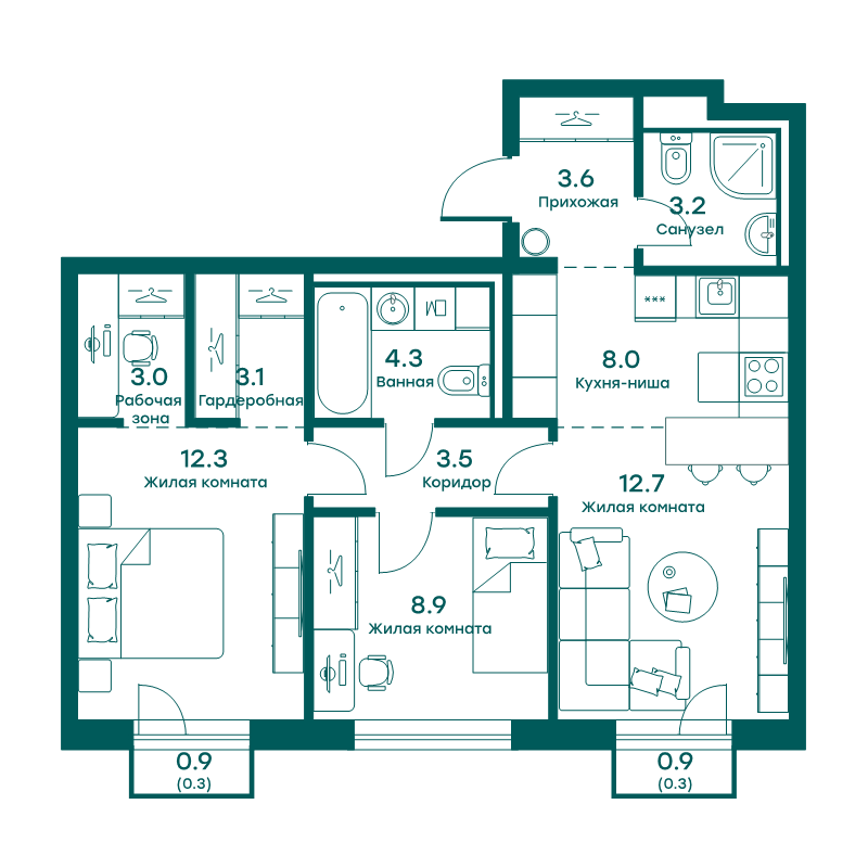 3 ккв (Евро) 63,2 м²