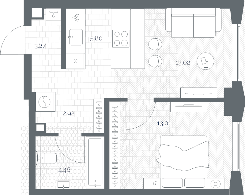 2 ккв (Евро) 42,6 м²