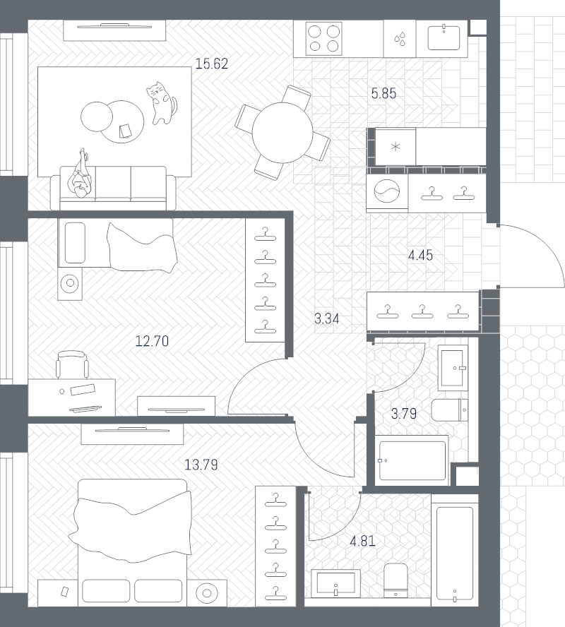 3 ккв (Евро) 64,4 м²