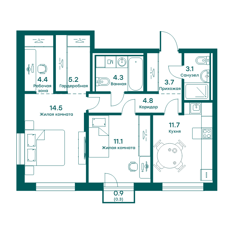 2 ккв 63,1 м²
