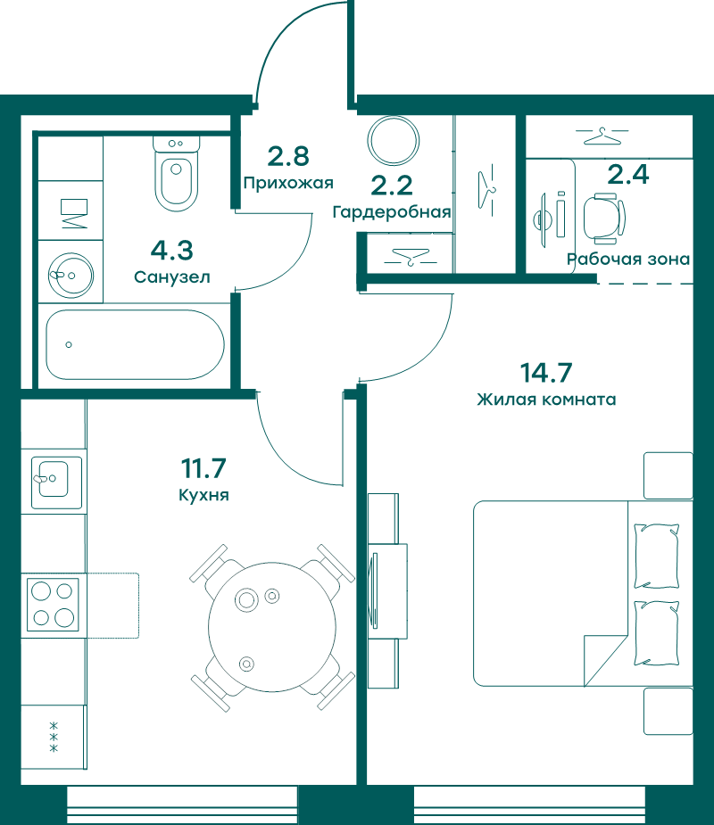 1 ккв 38,1 м²