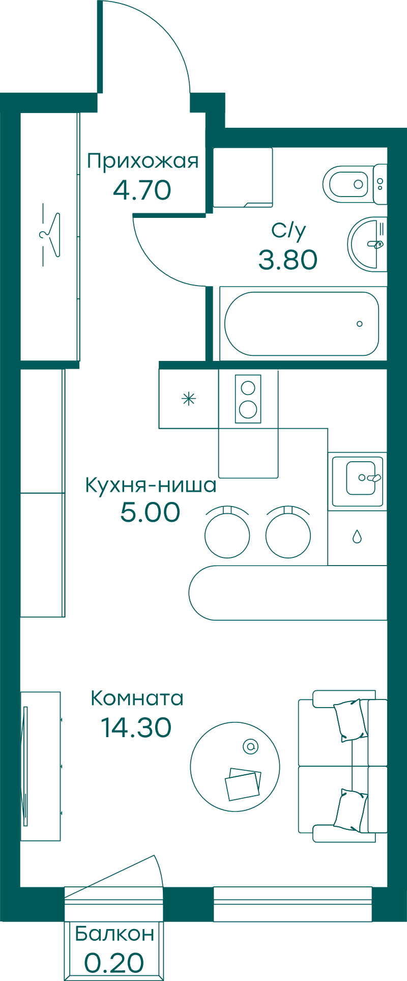 Студия 27,7 м²