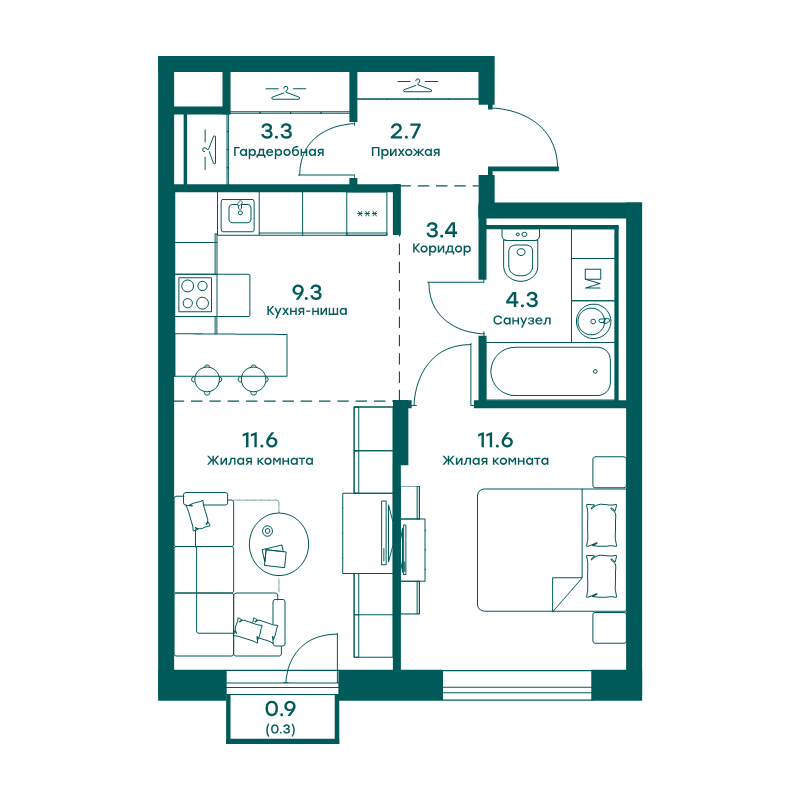 2 ккв (Евро) 46,5 м²