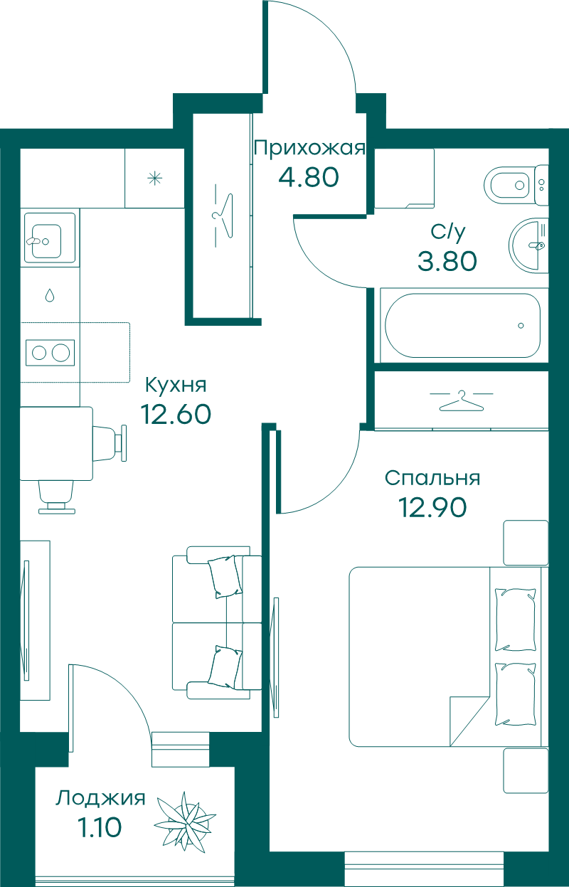 1 ккв 34,9 м²