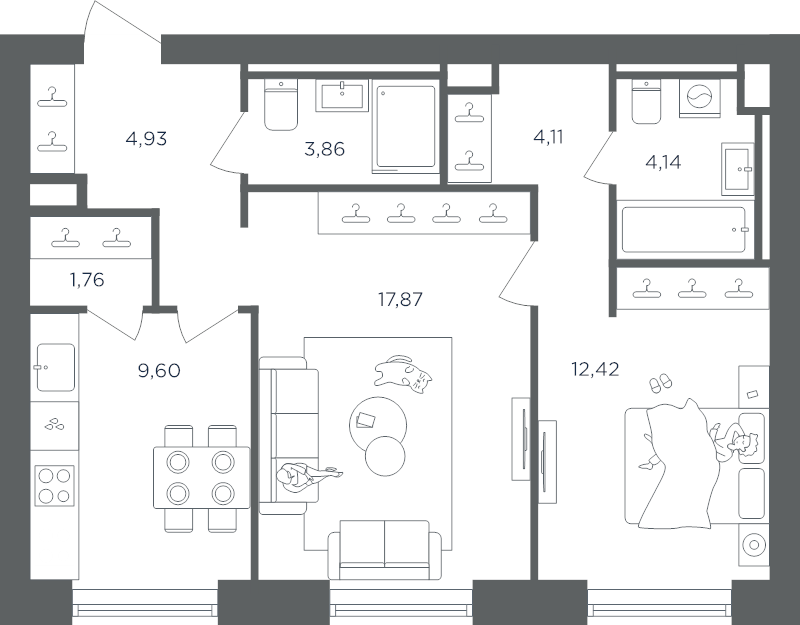 2 ккв 58,7 м²