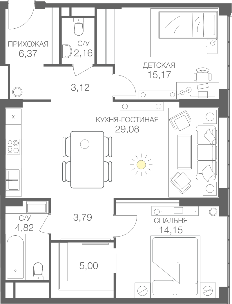 3 ккв (Евро) 83,7 м²
