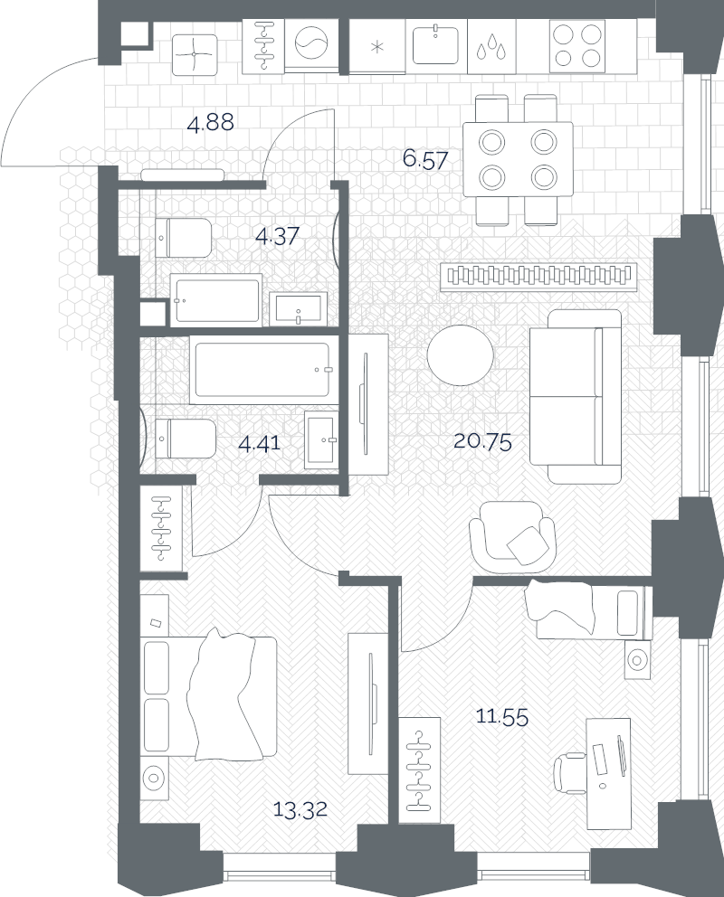 3 ккв (Евро) 65,9 м²