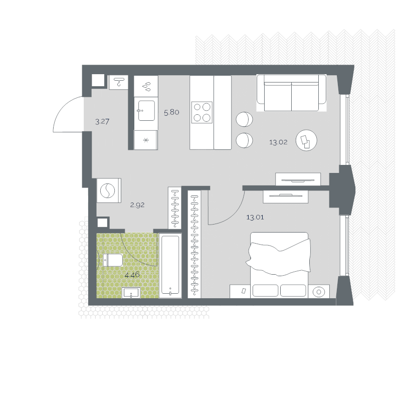 2 ккв (Евро) 42,5 м²