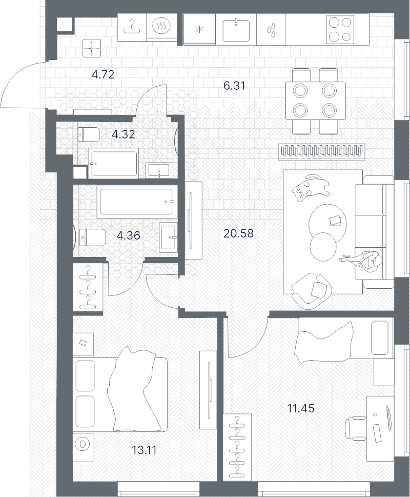 3 ккв (Евро) 64,9 м²