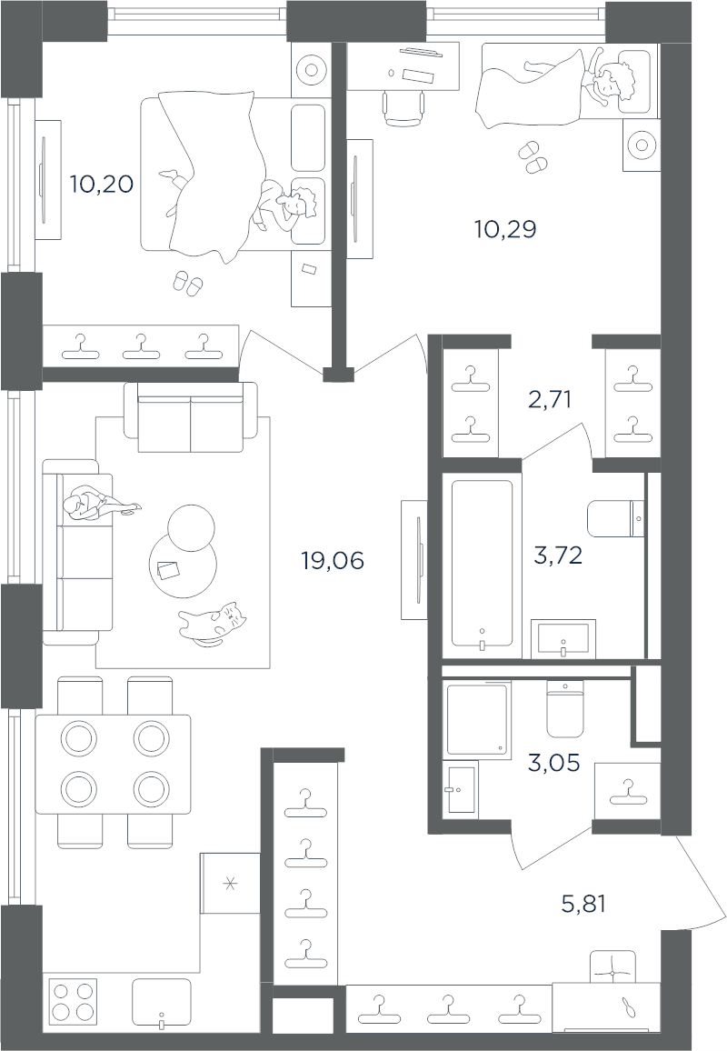 3 ккв (Евро) 54,8 м²