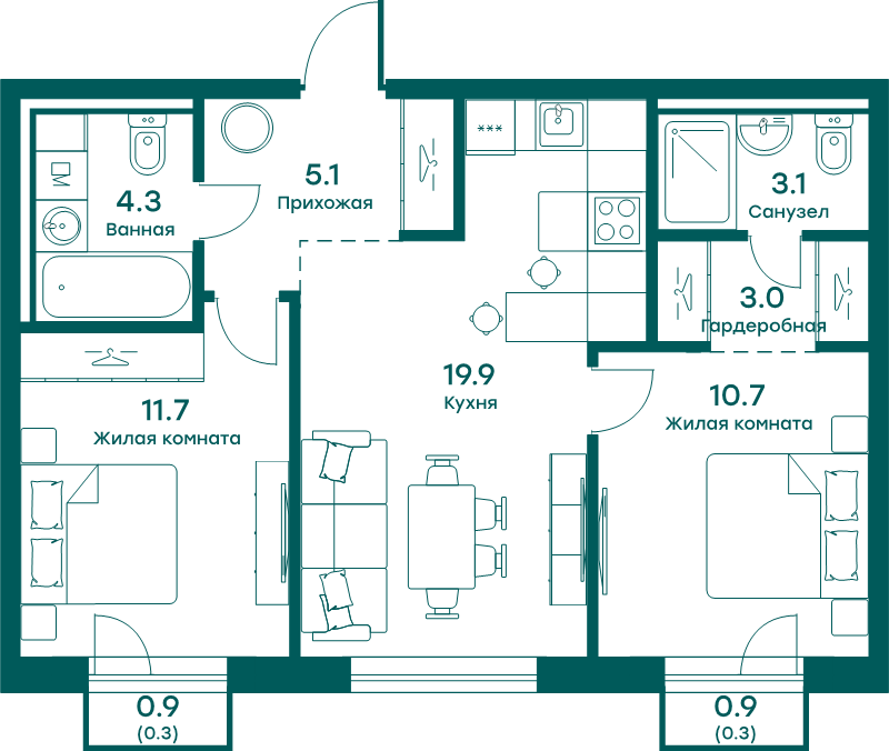 3 ккв (Евро) 58,4 м²