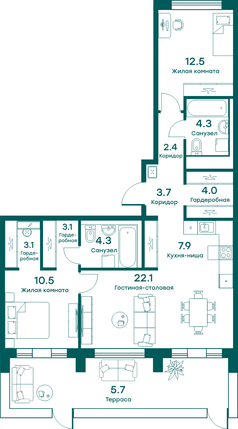 3 ккв (Евро) 83,6 м²