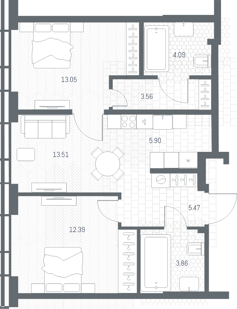 3 ккв (Евро) 61,8 м²