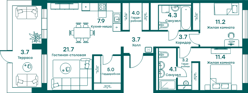 3 ккв (Евро) 83,9 м²