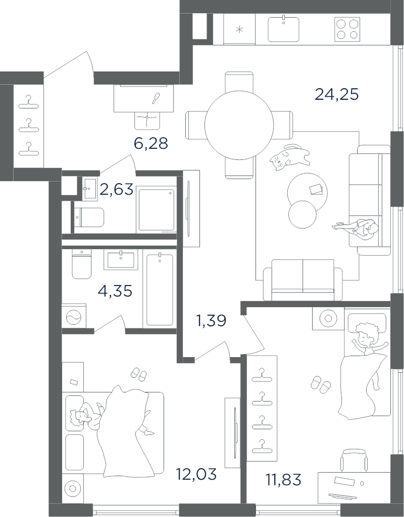 3 ккв (Евро) 62,8 м²