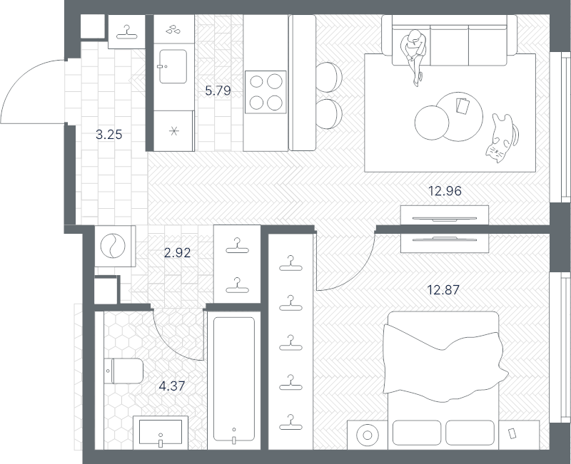 2 ккв (Евро) 42,2 м²