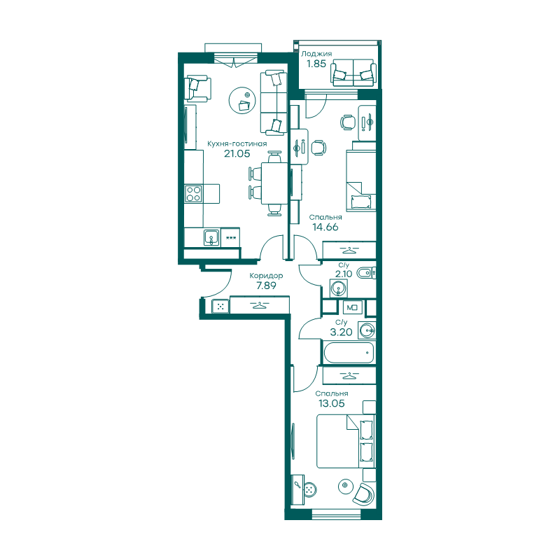 3 ккв (Евро) 63,8 м²
