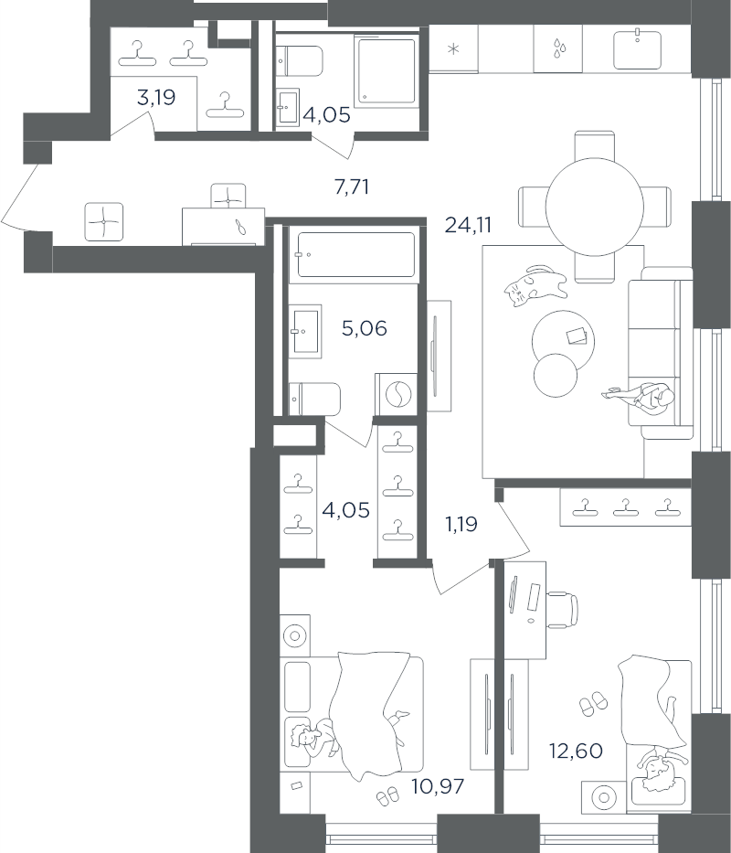 3 ккв (Евро) 72,9 м²