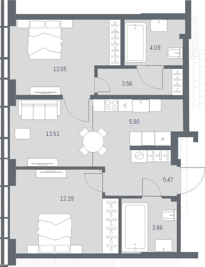 3 ккв (Евро) 61,8 м²