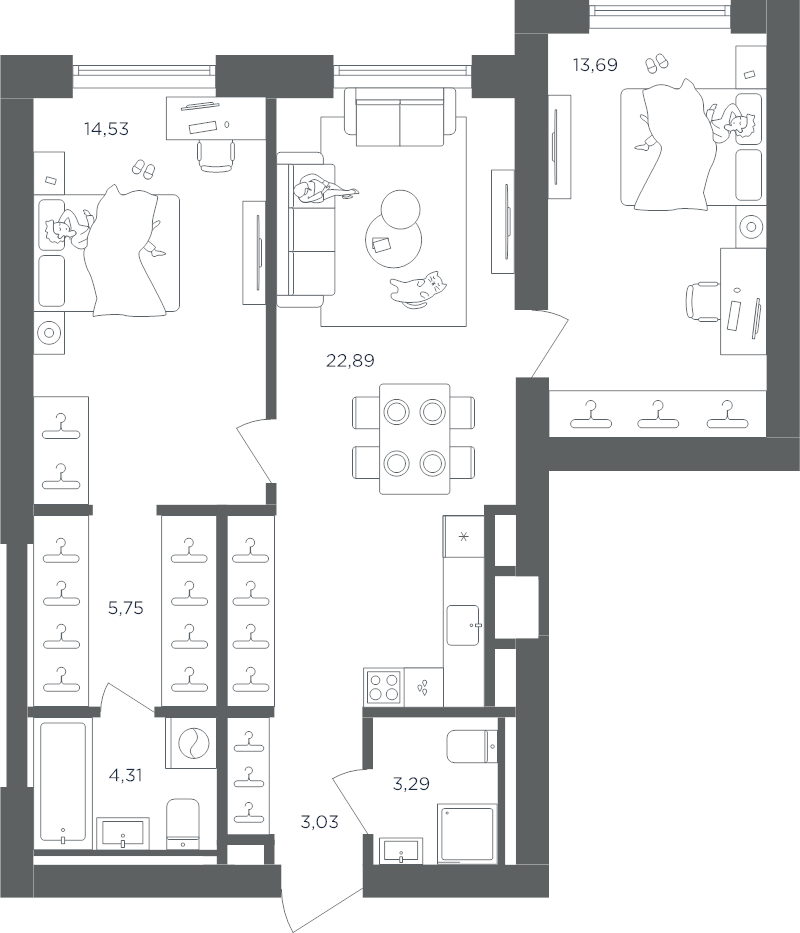 3 ккв (Евро) 67,5 м²