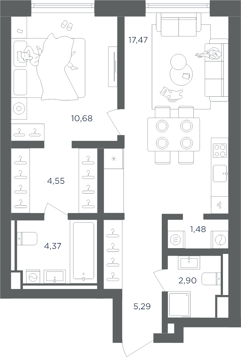 2 ккв (Евро) 46,7 м²