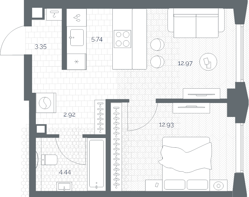 2 ккв (Евро) 42,4 м²