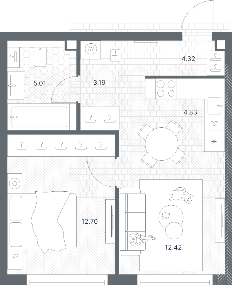 2 ккв (Евро) 42,8 м²