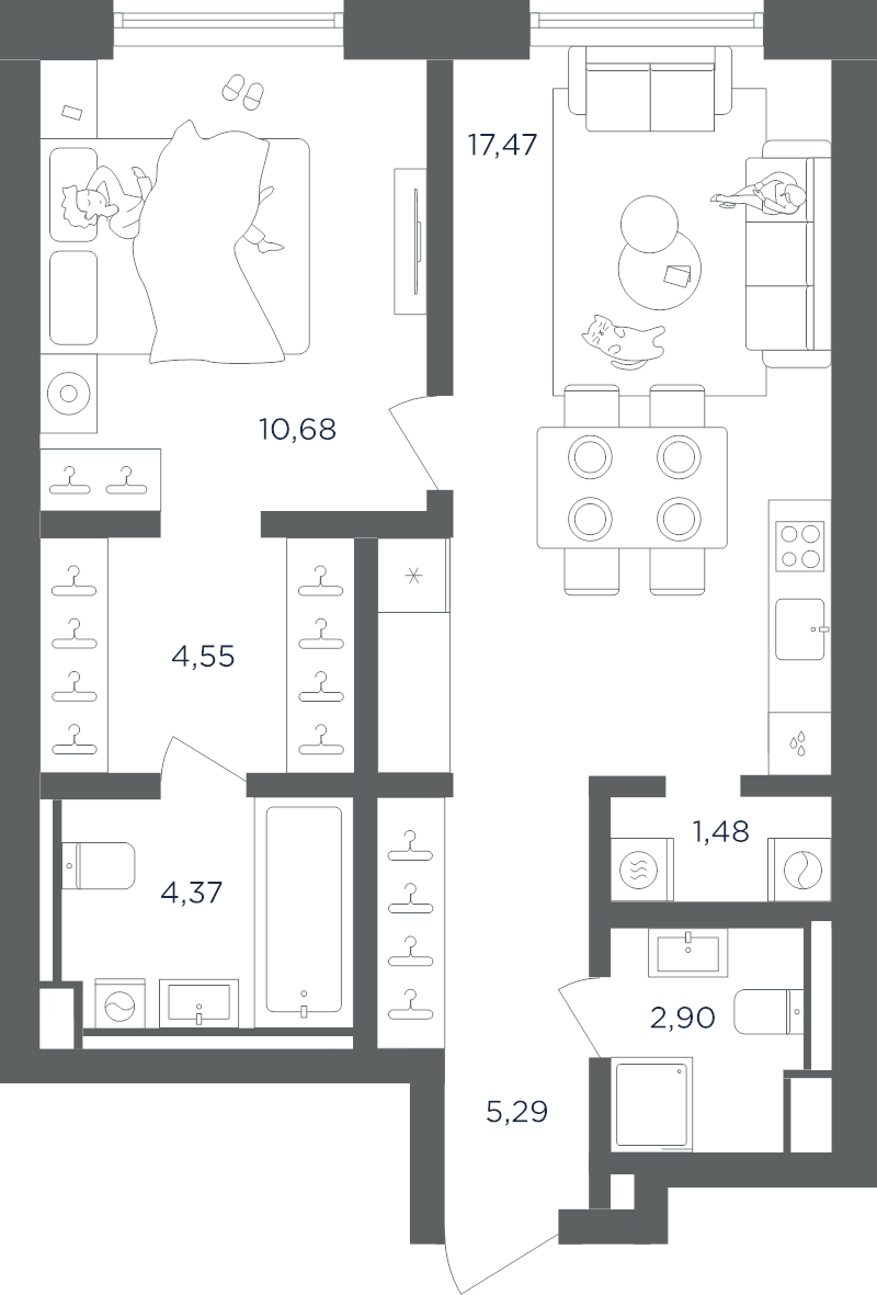 2 ккв (Евро) 46,7 м²